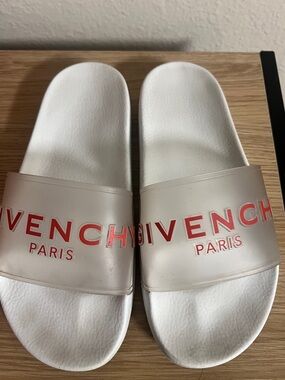Givenchy White Slide Sandals with Coral Logo